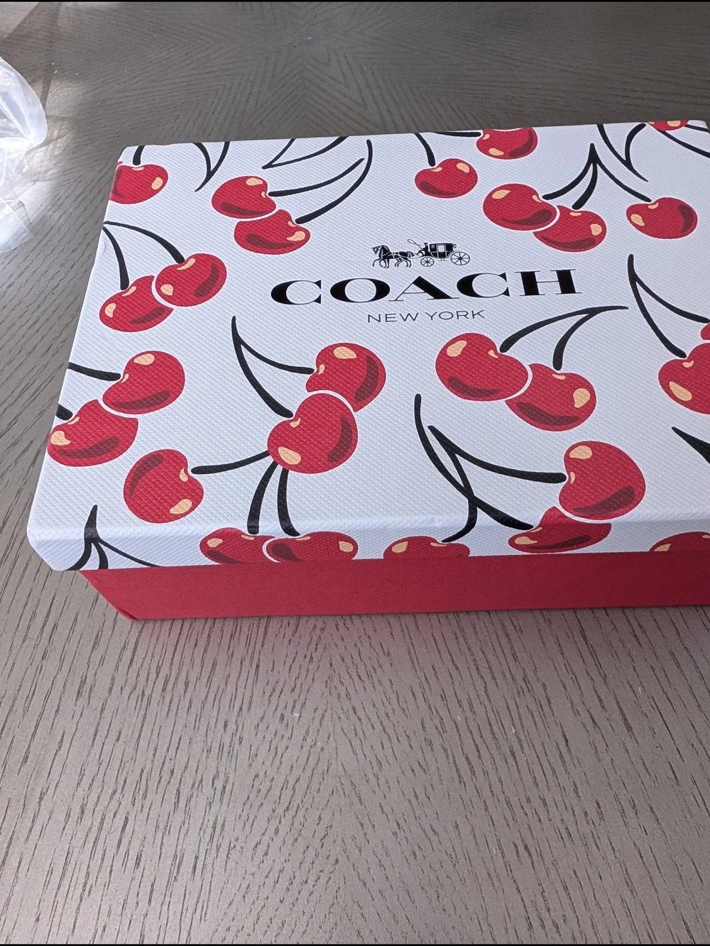 Coach White Cherry Heart Coin Pouch with Keychain